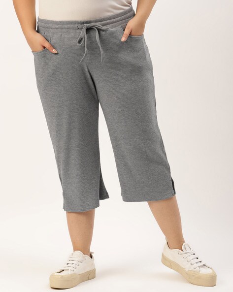 Buy theRebelinme Plus Size Womens Light Grey Solid Regular Fit Capris online