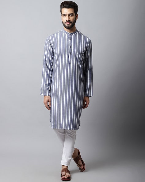 Even Stripes Mandarin Neck Long Kurta