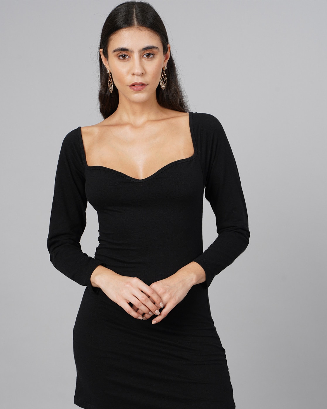 Black Balloon Sleeve Sheath Dress