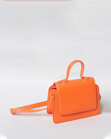 Orange Croc Embossed Sling Bag