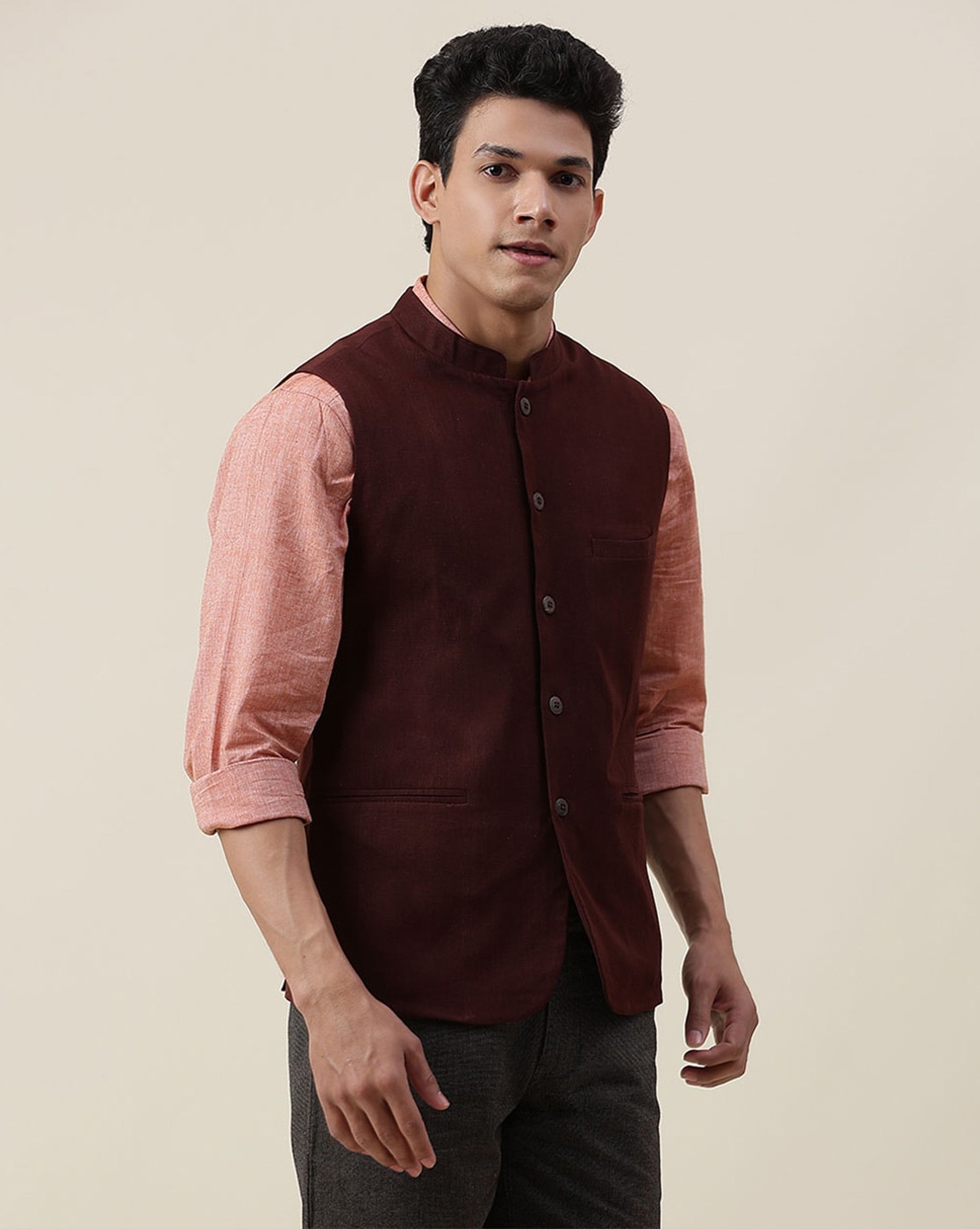 Buy NUIndian Red Cotton Slim Fit Printed Nehru Jacket for Men Online at  Fabindia | 20026239