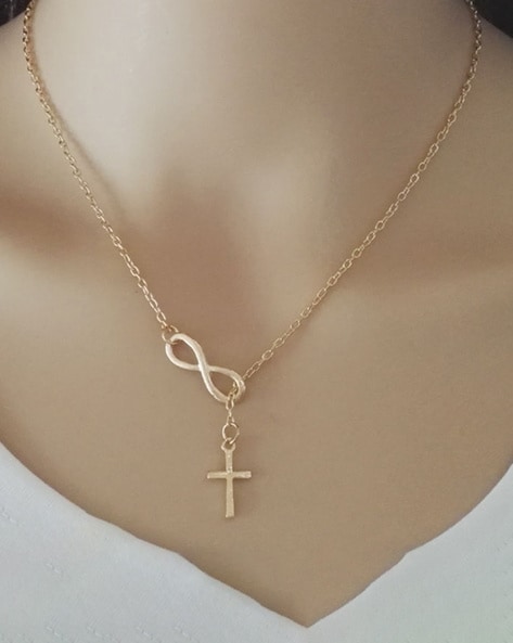 Stainless Steel Gold-Plated Accent Interlocking Cross Necklace