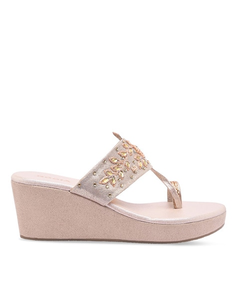 Women Rose Gold Embellished Wedge Sandals – Inc5 Shoes