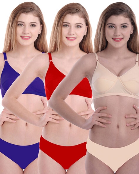 Beach Curve - Women Cotton Bra Panty Set for Lingerie Set (Pack of