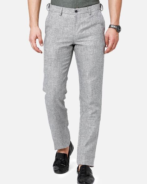 Mens Grey Linen Tailored Suit Pants