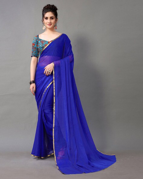 Stone With heavy Border Party wear Royal Blue Georgette Designer Saree at  Rs 655 in Surat