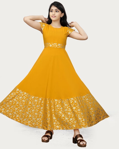 Yellow Heavy Faux Georgette Blooming Color Party Wear Gown | Latest Kurti  Designs
