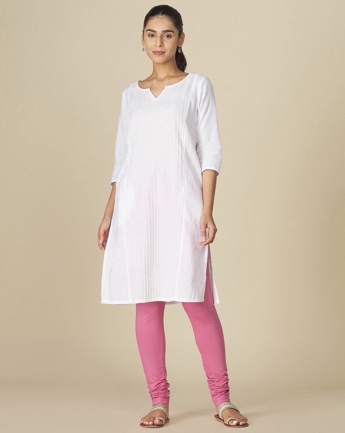 Buy Fabindia Cotton Blend Regular Fit Pink Elastic Churidar online