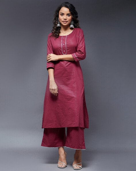 Beautiful Readymade Purple Rayon Kurta Plazo Pant Suit Modern Sexy Salwar  Kameez | eBay