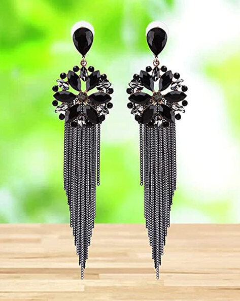 Crystal Design 3 Flowers Western Look Earrings Dangler Fancy Earrings for  Girls Party wear Korean Jewelry Golden Color Crystal Earrings