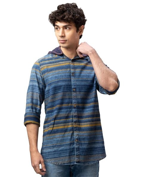 Buy BEING HUMAN Stripes Cotton Lycra Slim Fit Mens Casual Shirt | Shoppers  Stop