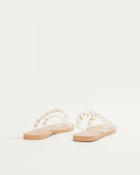 White studded online sandals