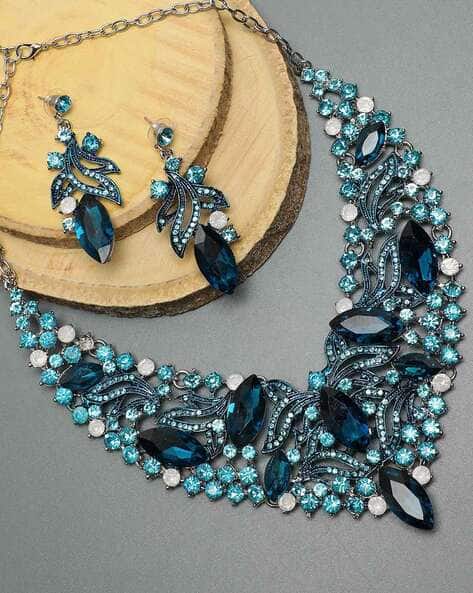 Sohi Zirconia & Rhinestone Studded Necklace & Earings Jewellery Set