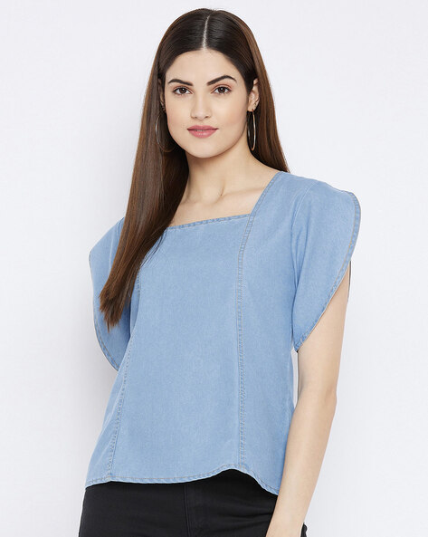 Ruhaans Square-Neck Denim Top