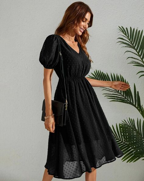 A-Line Black Slit Dress – Semya by Shivani