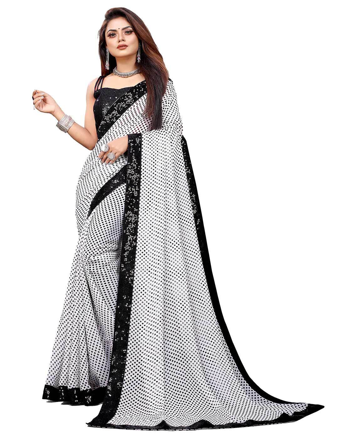 Buy Suta Black & White Polka Dots Printed Pure Cotton Saree - Sarees for  Women 15244132 | Myntra