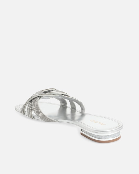 Silver Metallic Flat Sandal with Butterfly Brooch and Ankle Strap |  Metallic sandals flat, Metallic flats, Silver flat sandals