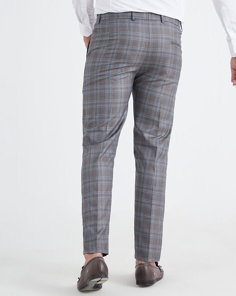 Men's Checked Prom Trousers Formal Plaid Suit Pants