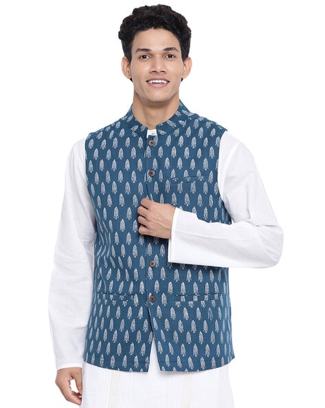 Buy Beige Cotton Nehru Jacket for Men Online at Fabindia | 10525357