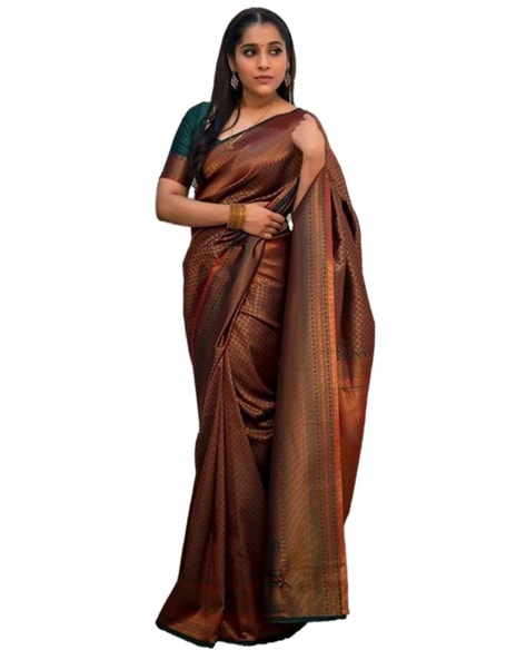 Kashmir Blue Copper Zari Woven Kanjivaram Silk Saree – Armima