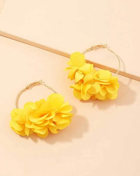 Diamond Pavé Flower Petal Drop Earrings in Yellow Gold | Borsheims