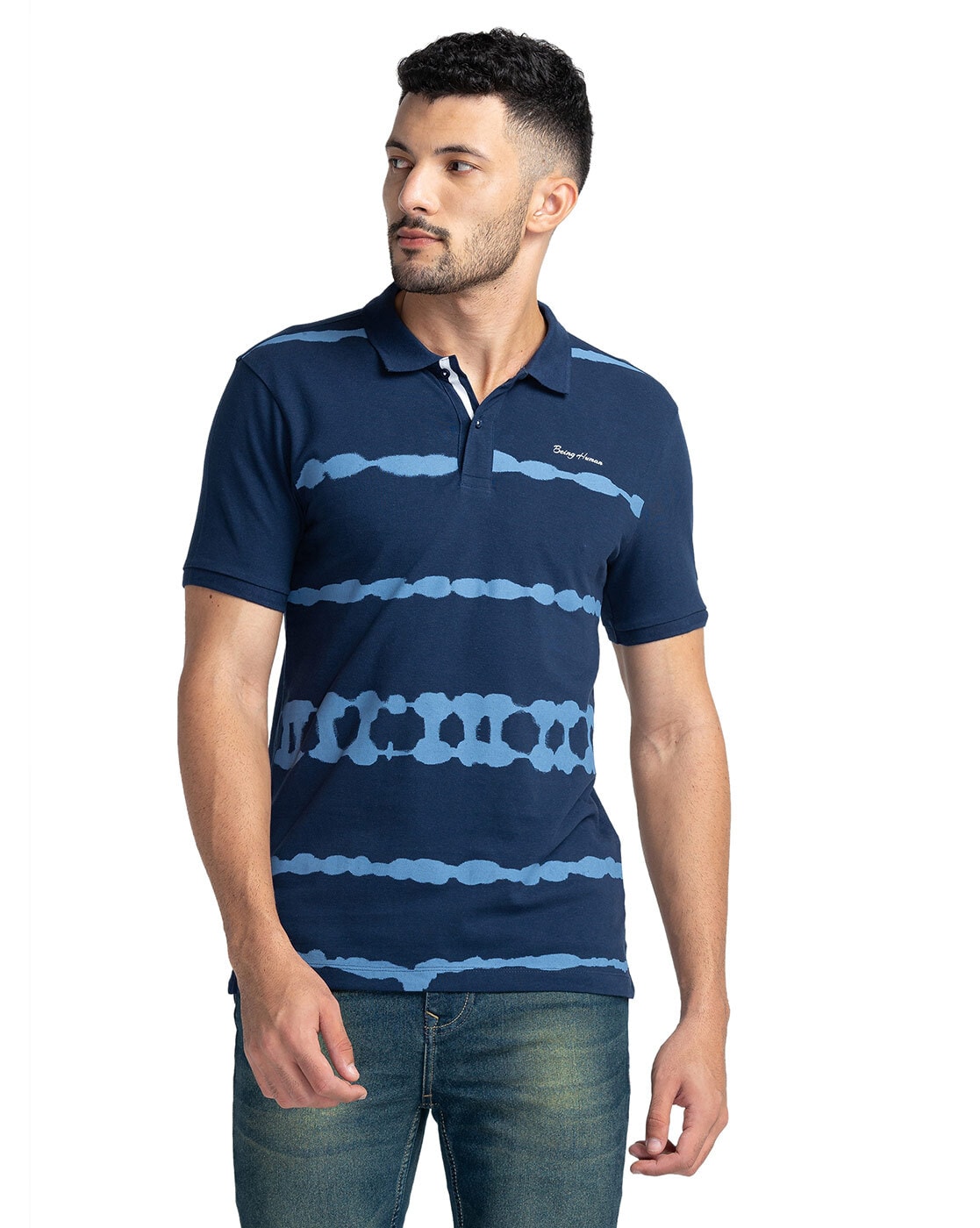 Buy BEING HUMAN Blue Printed Cotton Henley Men's T-Shirt | Shoppers Stop