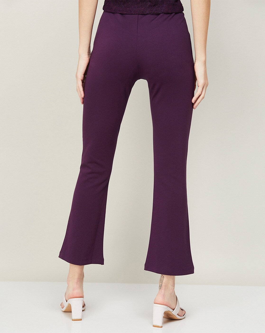 Purple Mid-Rise Flared Pants with Beading X-S / Small