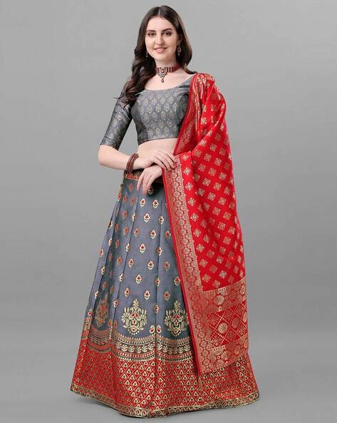 Buy Navy Blue Semi Stitched Blended Silk Lehenga Choli Set With Dupatta  Online in India - Etsy