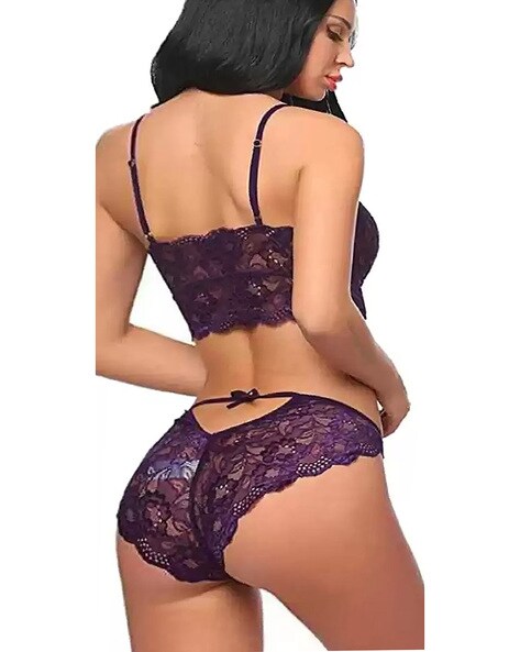 PrettySecrets Womens Sexy Lace Unlined Bra & Thong Set (42C, Grape) in  Meerut at best price by Sardar Ji Exclusive - Justdial