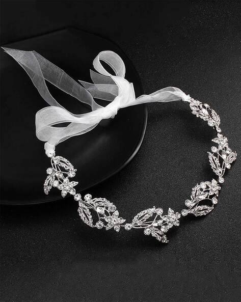 Yellow Chimes Sliver-Plated Stone-Studded Hair Band