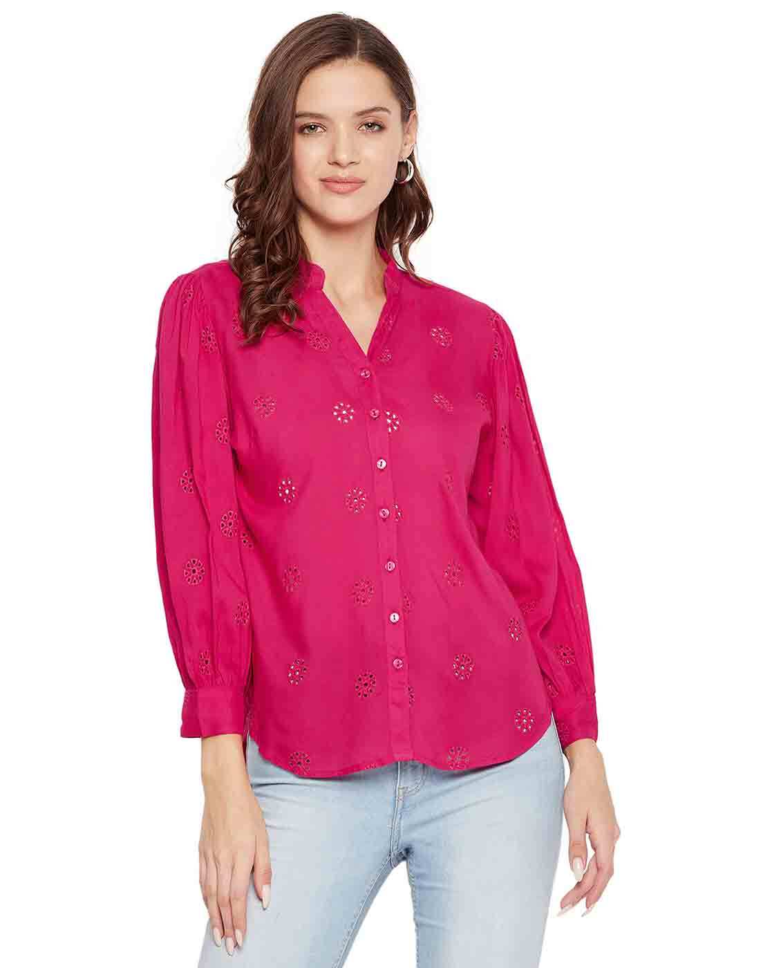 Fuchsia Accent Masculine Shirt - Women - Ready-to-Wear