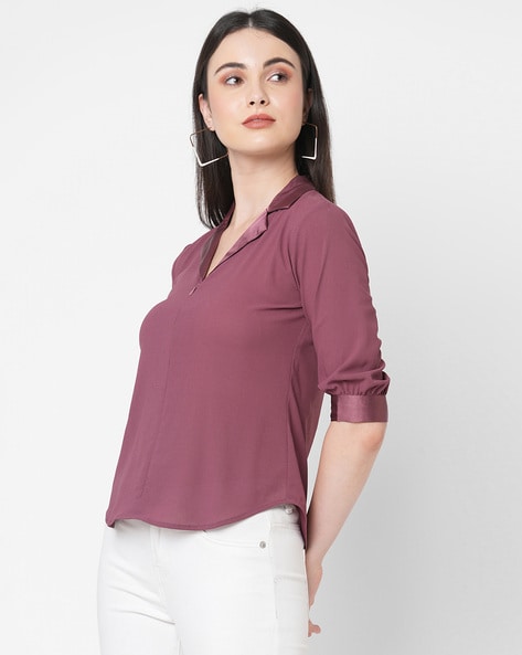 Collar Neck Cuffed Sleeves Top