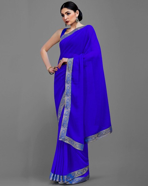 Brocade Blouse With Plain Saree | 3d-mon.com