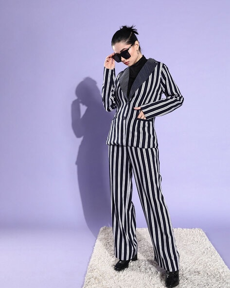 Black and white striped suit outlet womens