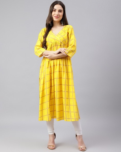 Yellow Anarkali Chikankari Kurti – anokherang