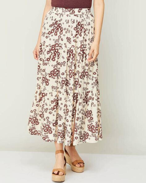 Beige floral skirt sale