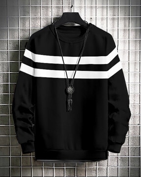 Black sweatshirt with white stripes hotsell