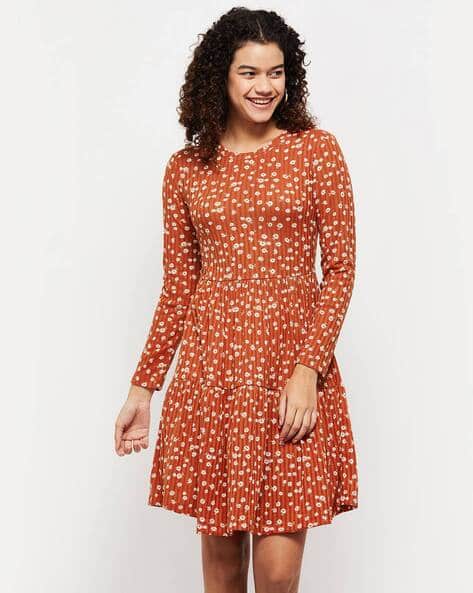 Floral Round Neck Midi Dress