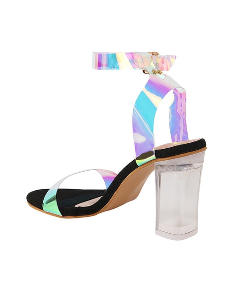 Holographic slingback deals block heels