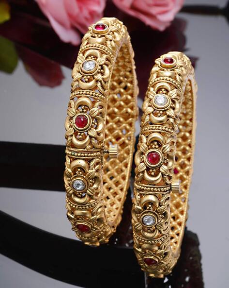 Gorgeous Peacock Antique Gold Bangles Design Open Type Valayal Models  BJS6579