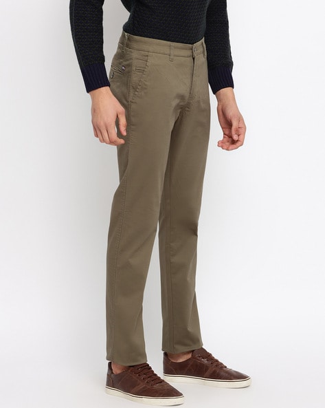 Cantabil Olive Regular Fit Flat Front Trousers
