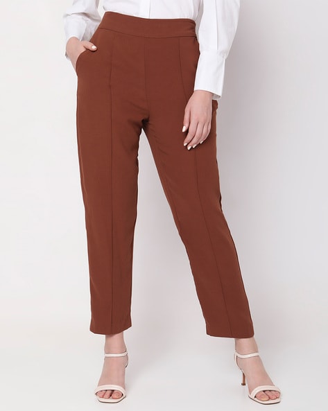 Buy Women Regular Fit Solid Trousers Brown Solid Cotton for Best Price,  Reviews, Free Shipping