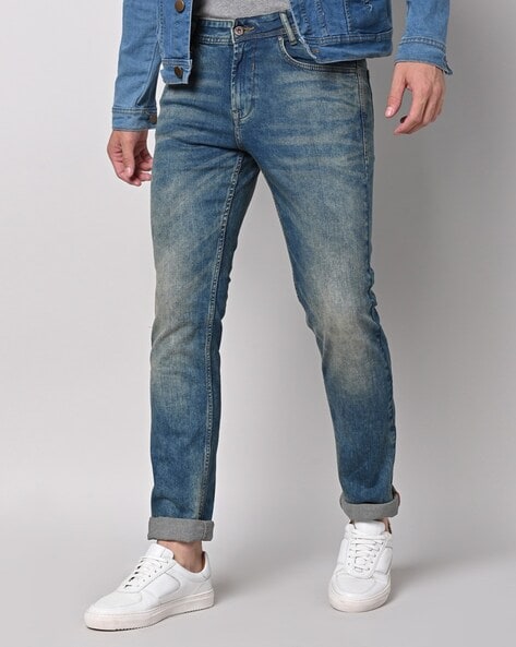 Mufti Men Heavy-Wash Mid-Rise Slim Jeans