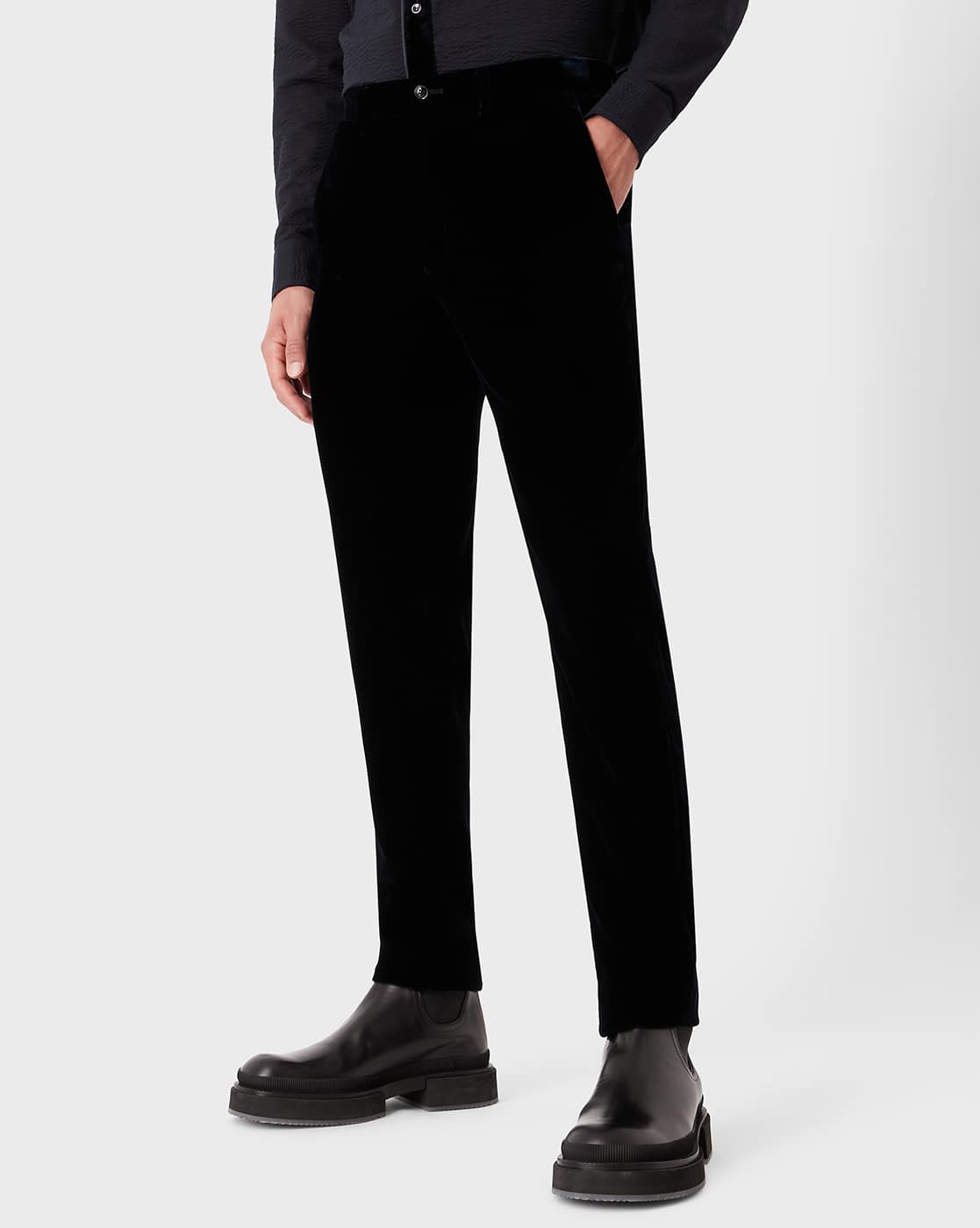 Buy GIORGIO ARMANI Main Line Blended Regular Fit Trousers | Black Buy GIORGIO ARMANI Main Line Blended Regular Fit Trousers | Black