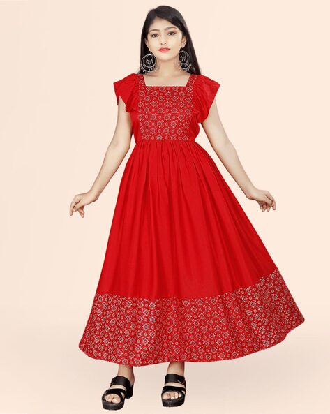 Buy Beautiful Kalamkari Printed Red Dress for Women, Embroidered Indian  Anarkali Gown, Plus Size Kurtis for Woman, Fit & Flare Readymade Dress  Online in India -… | Red dress women, Red dress,