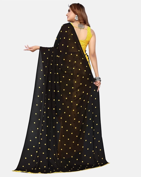 Yellow Polka Dot Georgette Saree