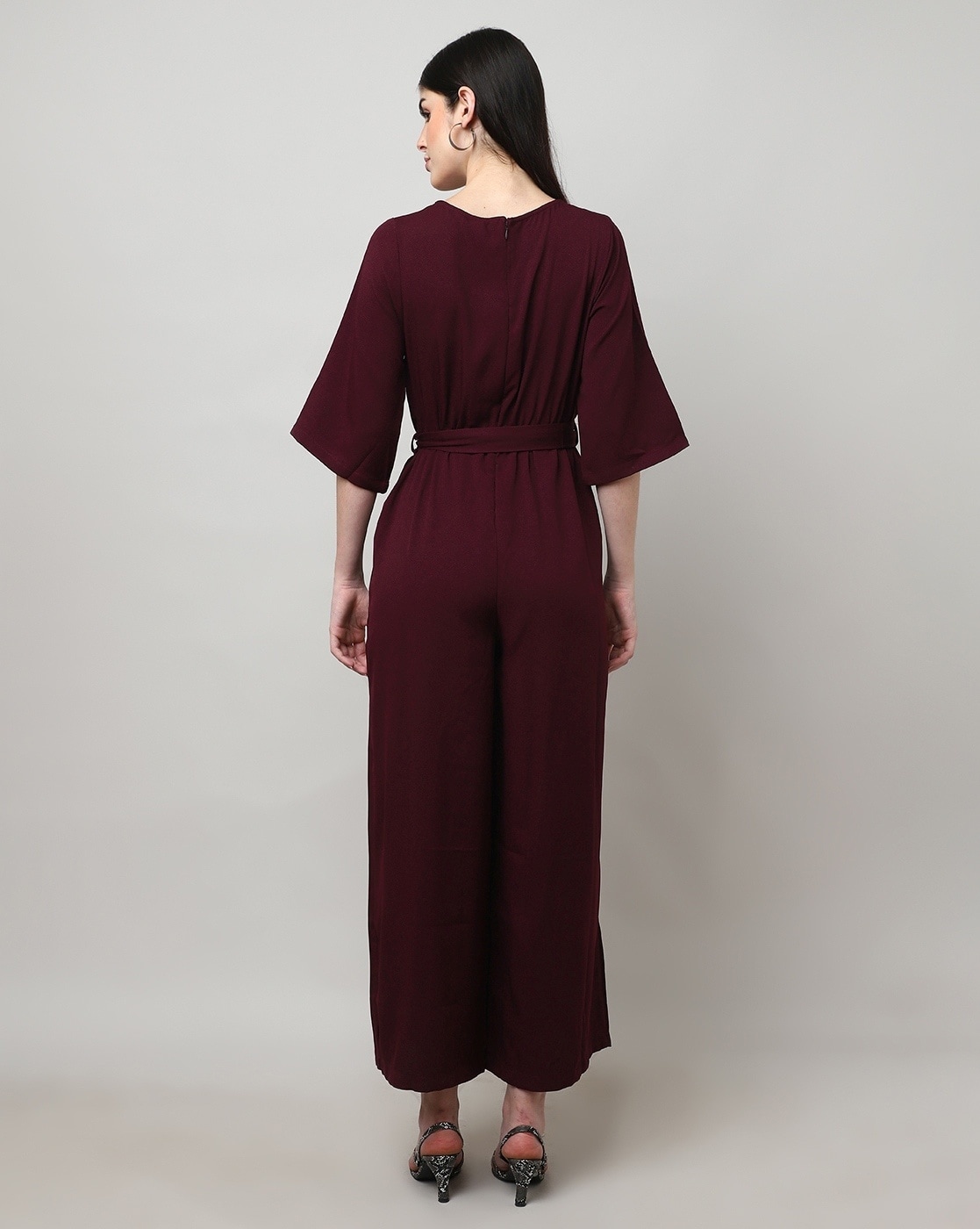 V-Neck Jumpsuit with Waist Tie-Up
