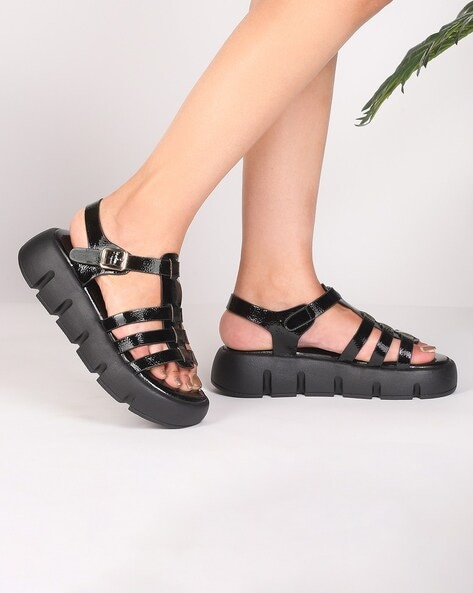 Black platform sandals chunky hot sale