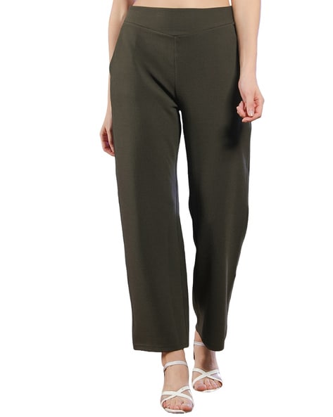 Buy Olive Green Straight Pants Online - W for Woman