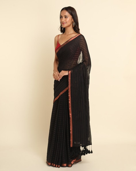 Black Crystal Saree and Blouse | Black saree designs, Black saree, Black  net saree